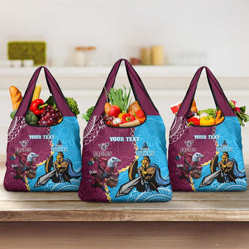 Personalised Eagles And Titans Rugby Grocery Bag Aboriginal Mix Polynesian Pattern