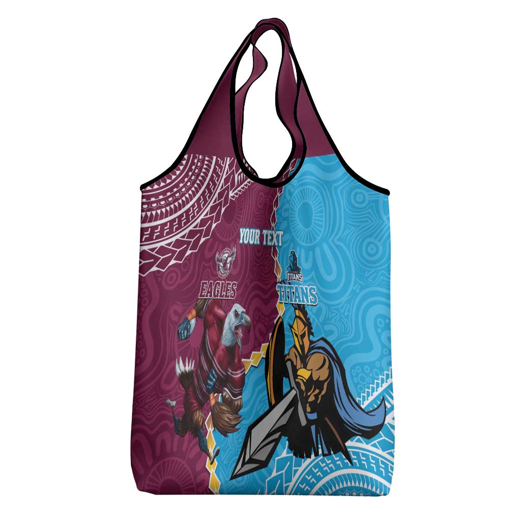 Personalised Eagles And Titans Rugby Grocery Bag Aboriginal Mix Polynesian Pattern