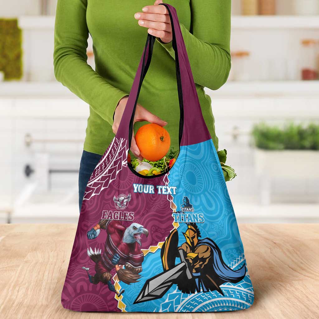 Personalised Eagles And Titans Rugby Grocery Bag Aboriginal Mix Polynesian Pattern
