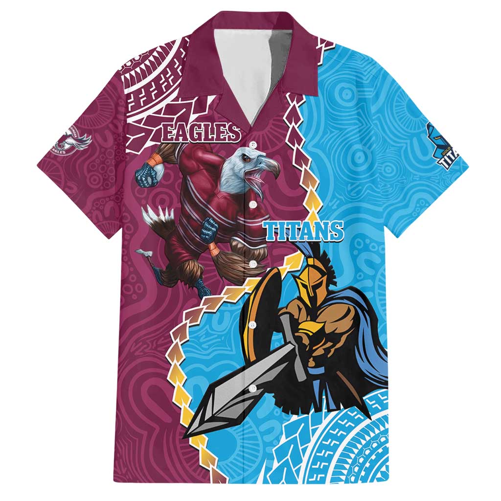 Personalised Eagles And Titans Rugby Hawaiian Shirt Aboriginal Mix Polynesian Pattern