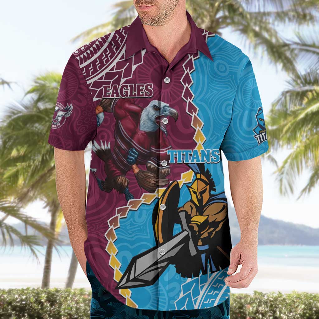Personalised Eagles And Titans Rugby Hawaiian Shirt Aboriginal Mix Polynesian Pattern