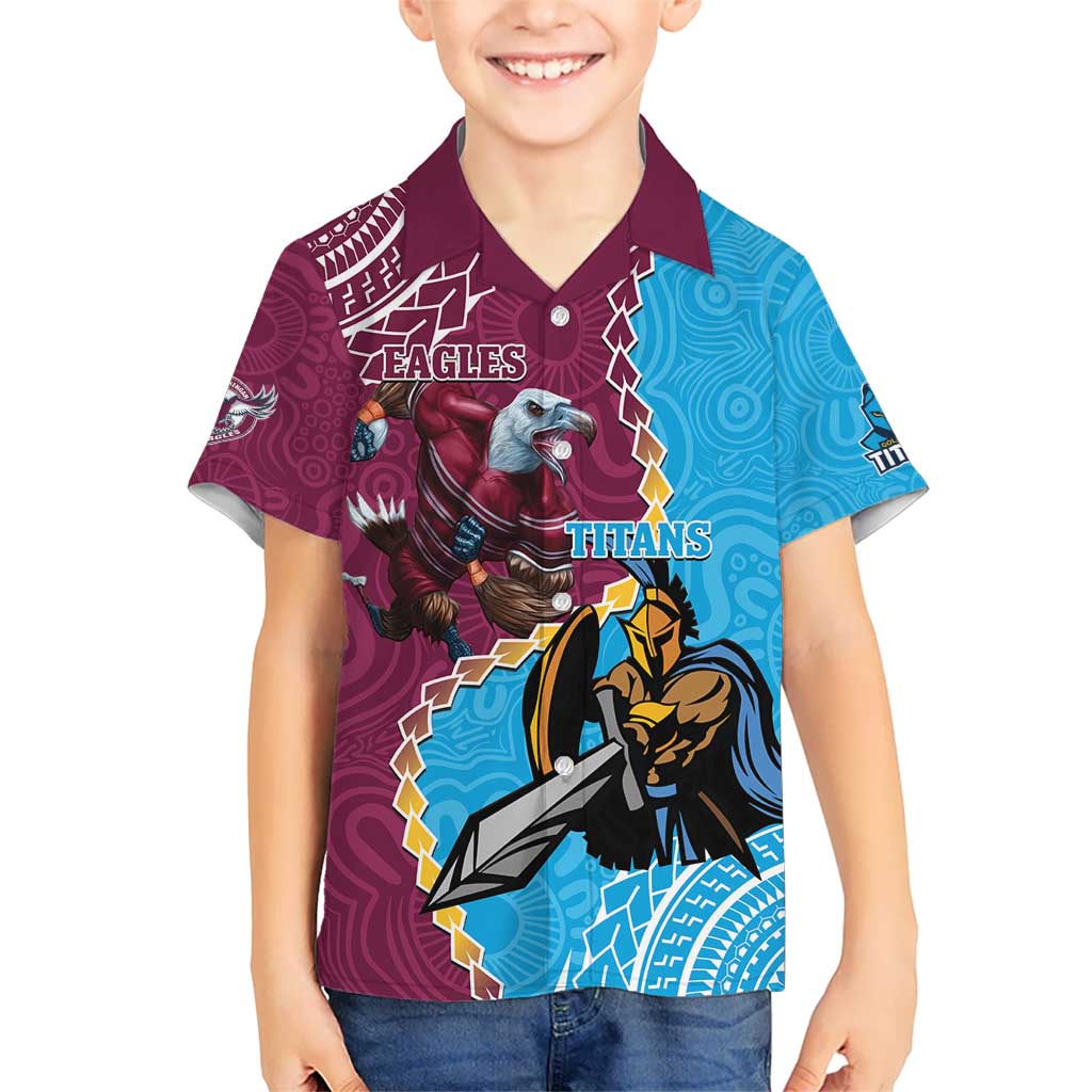 Personalised Eagles And Titans Rugby Hawaiian Shirt Aboriginal Mix Polynesian Pattern
