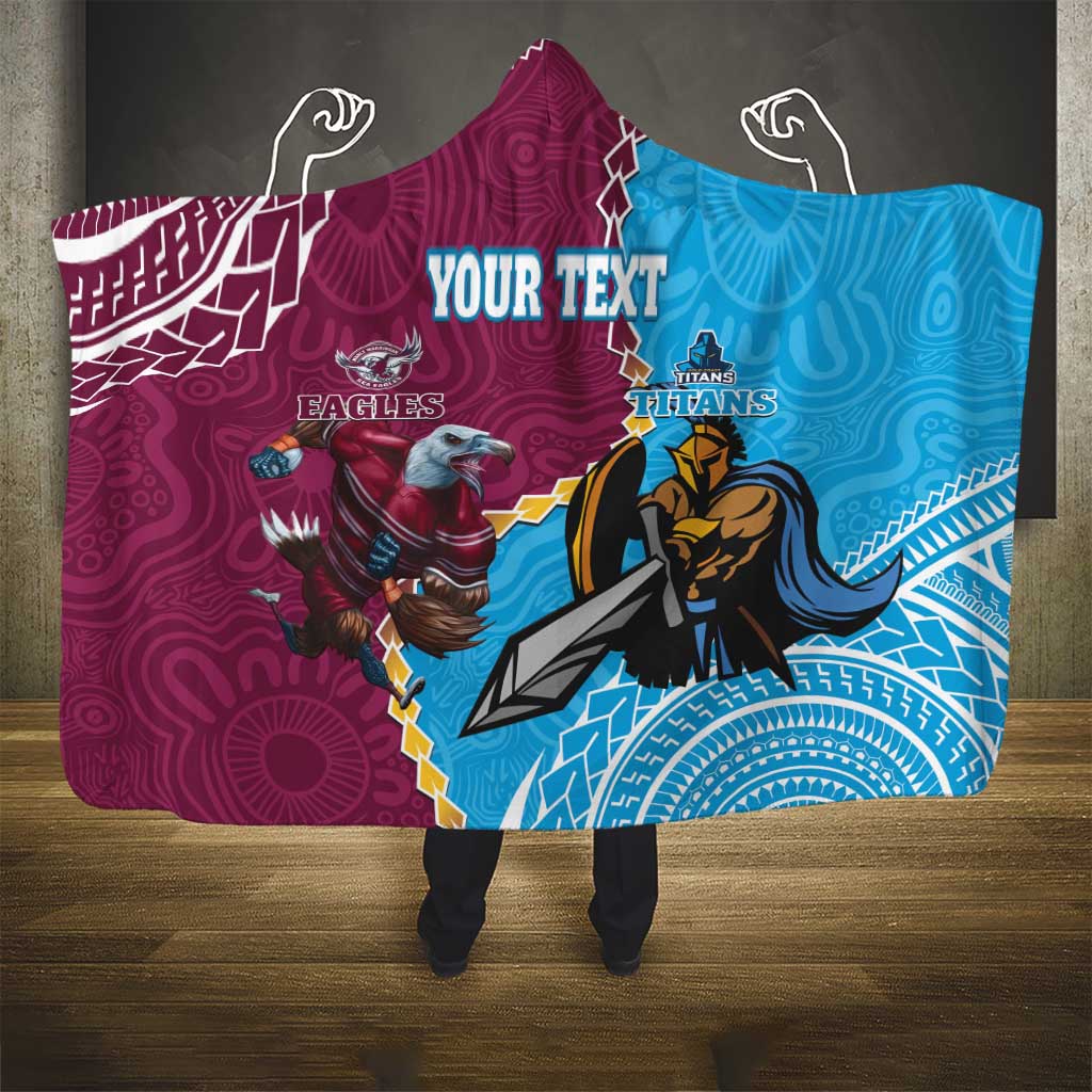 Personalised Eagles And Titans Rugby Hooded Blanket Aboriginal Mix Polynesian Pattern