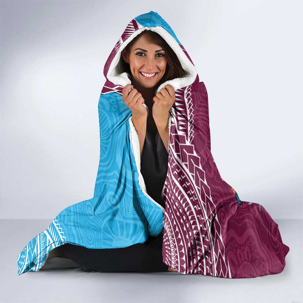 Personalised Eagles And Titans Rugby Hooded Blanket Aboriginal Mix Polynesian Pattern