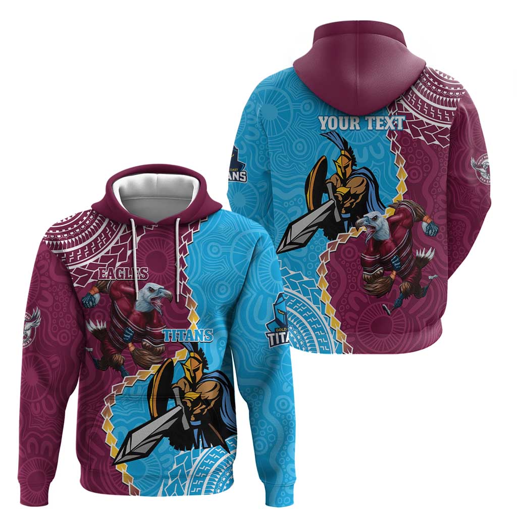 Personalised Eagles And Titans Rugby Hoodie Aboriginal Mix Polynesian Pattern