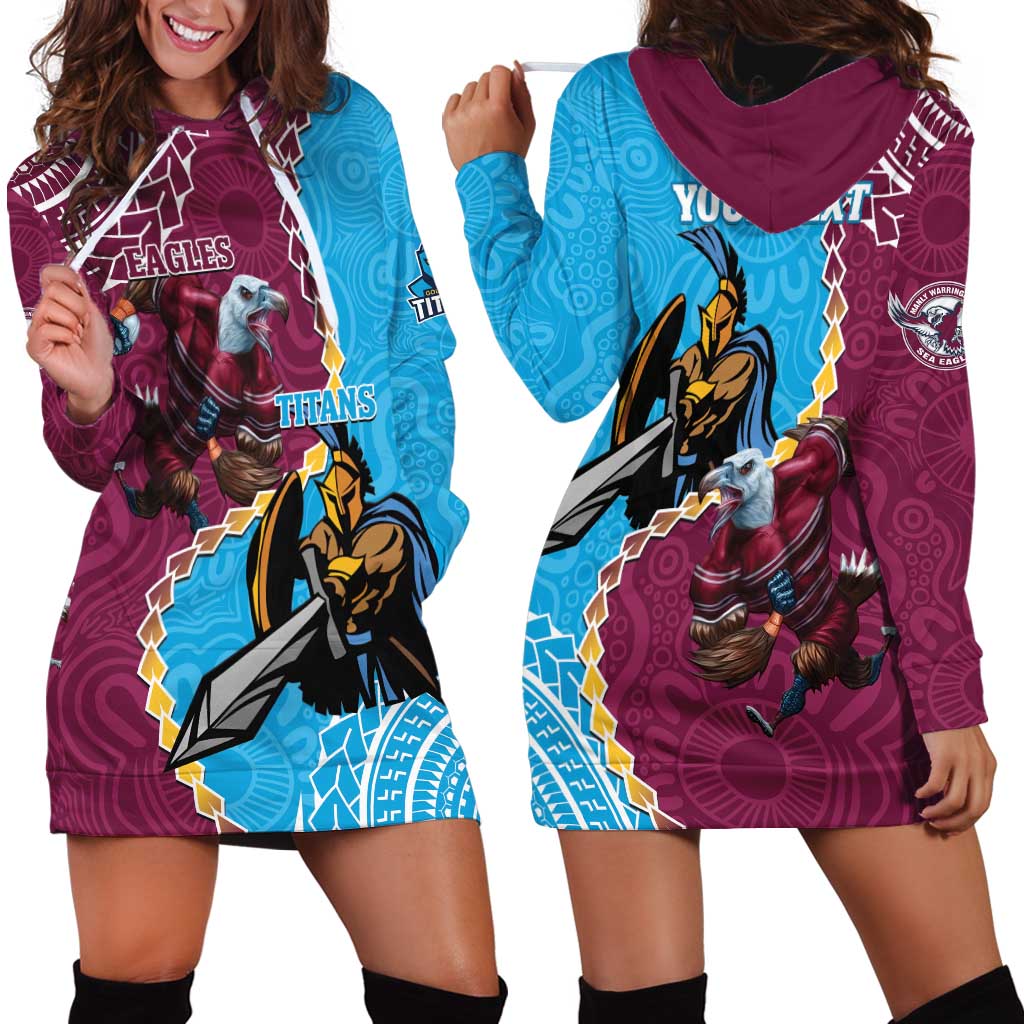 Personalised Eagles And Titans Rugby Hoodie Dress Aboriginal Mix Polynesian Pattern