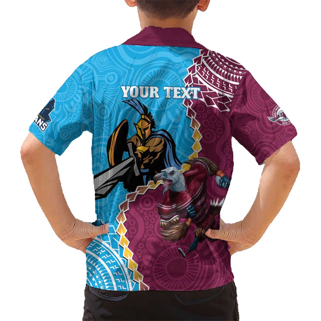 Personalised Eagles And Titans Rugby Kid Hawaiian Shirt Aboriginal Mix Polynesian Pattern