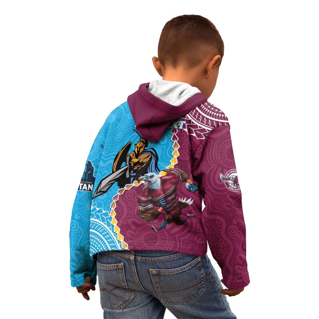 Personalised Eagles And Titans Rugby Kid Hoodie Aboriginal Mix Polynesian Pattern