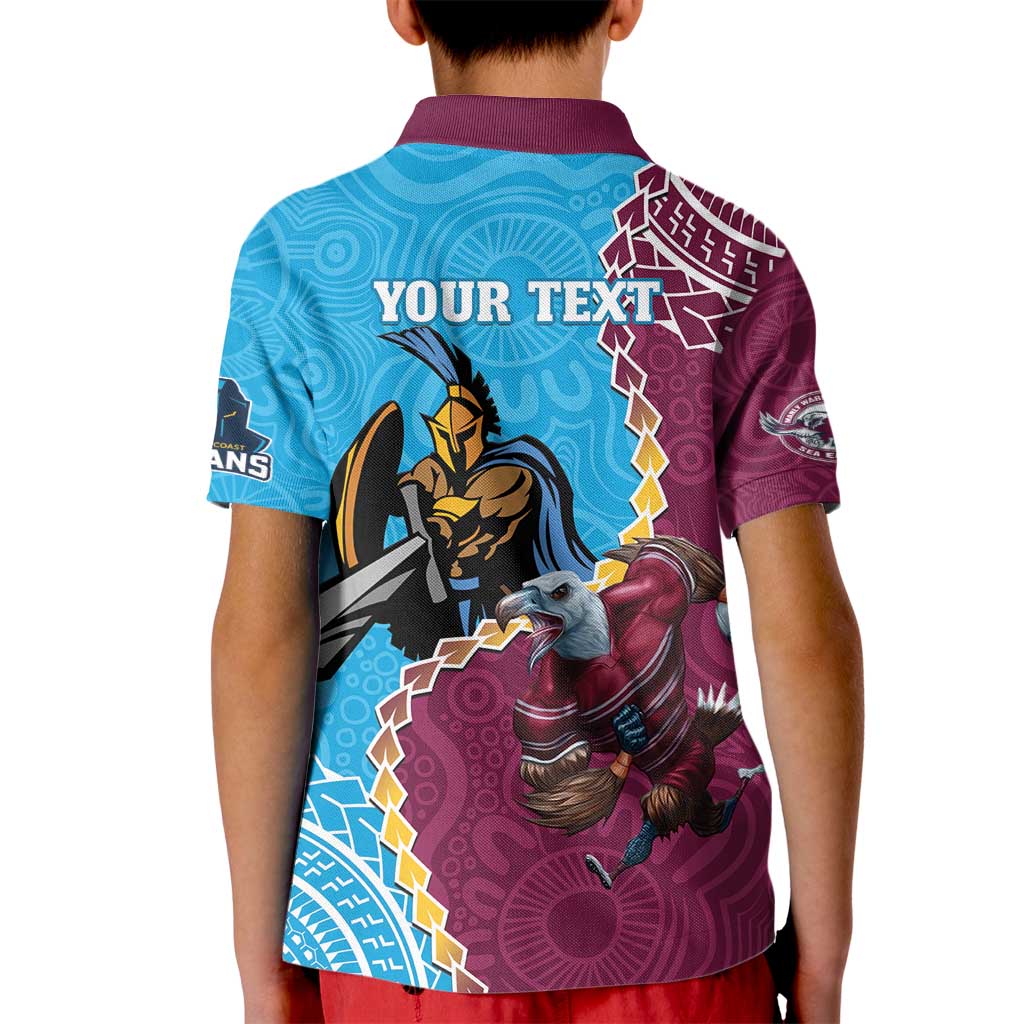 Personalised Eagles And Titans Rugby Kid Polo Shirt Aboriginal Mix Polynesian Pattern