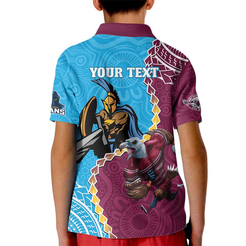 Personalised Eagles And Titans Rugby Kid Polo Shirt Aboriginal Mix Polynesian Pattern
