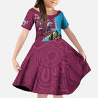 Personalised Eagles And Titans Rugby Kid Short Sleeve Dress Aboriginal Mix Polynesian Pattern