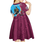 Personalised Eagles And Titans Rugby Kid Short Sleeve Dress Aboriginal Mix Polynesian Pattern
