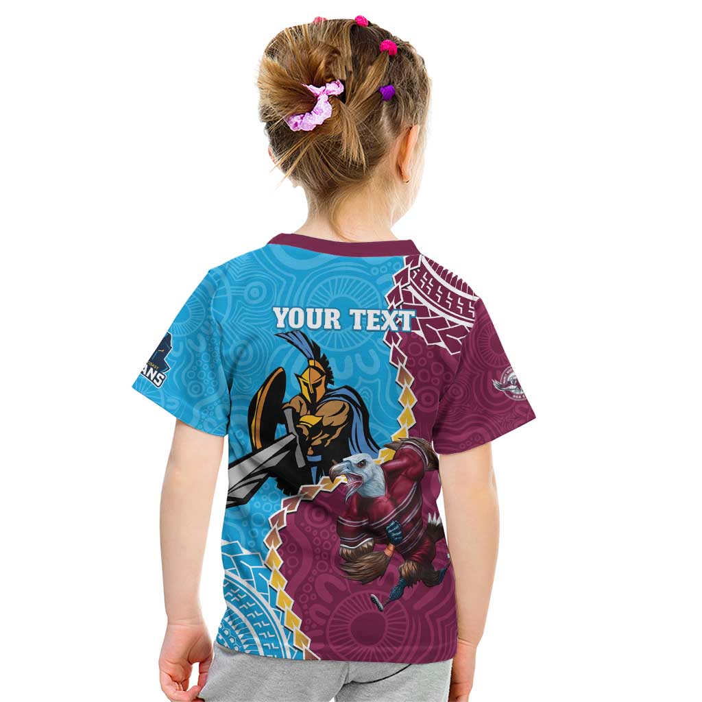 Personalised Eagles And Titans Rugby Kid T Shirt Aboriginal Mix Polynesian Pattern