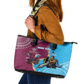 Personalised Eagles And Titans Rugby Leather Tote Bag Aboriginal Mix Polynesian Pattern