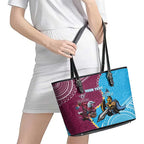 Personalised Eagles And Titans Rugby Leather Tote Bag Aboriginal Mix Polynesian Pattern