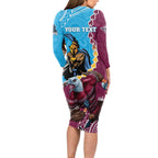 Personalised Eagles And Titans Rugby Long Sleeve Bodycon Dress Aboriginal Mix Polynesian Pattern