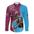 Personalised Eagles And Titans Rugby Long Sleeve Button Shirt Aboriginal Mix Polynesian Pattern