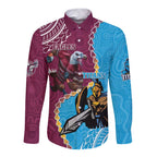 Personalised Eagles And Titans Rugby Long Sleeve Button Shirt Aboriginal Mix Polynesian Pattern