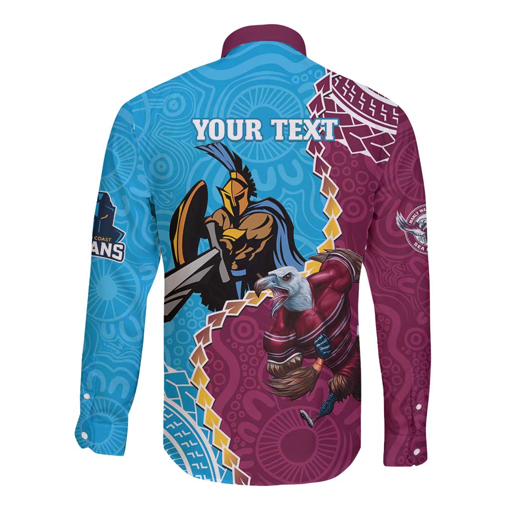 Personalised Eagles And Titans Rugby Long Sleeve Button Shirt Aboriginal Mix Polynesian Pattern