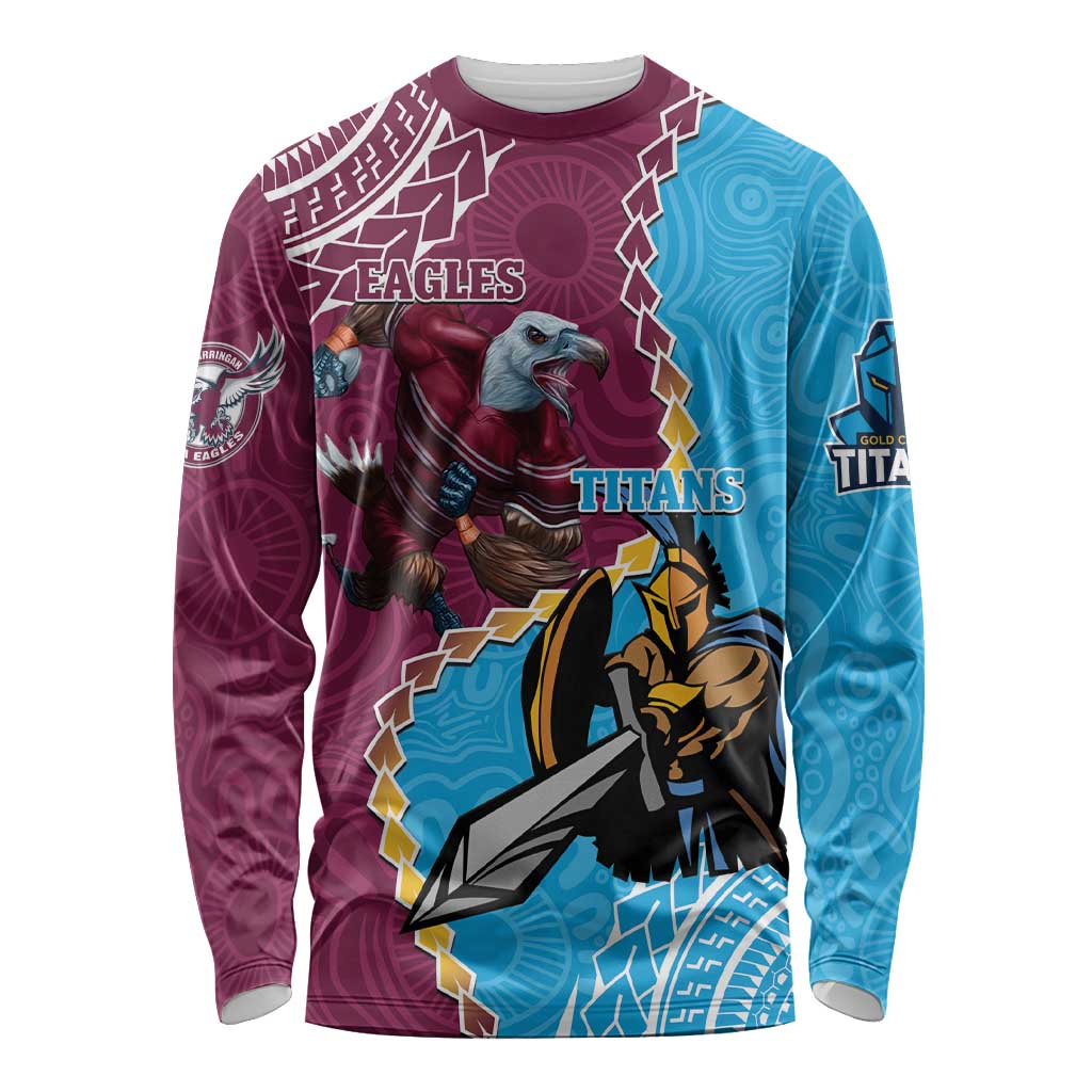 Personalised Eagles And Titans Rugby Long Sleeve Shirt Aboriginal Mix Polynesian Pattern