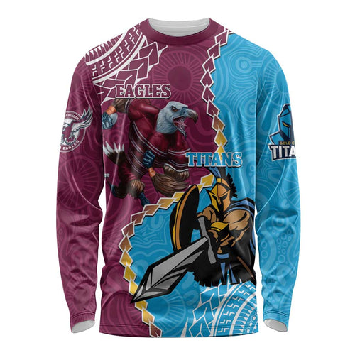 Personalised Eagles And Titans Rugby Long Sleeve Shirt Aboriginal Mix Polynesian Pattern