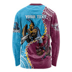 Personalised Eagles And Titans Rugby Long Sleeve Shirt Aboriginal Mix Polynesian Pattern