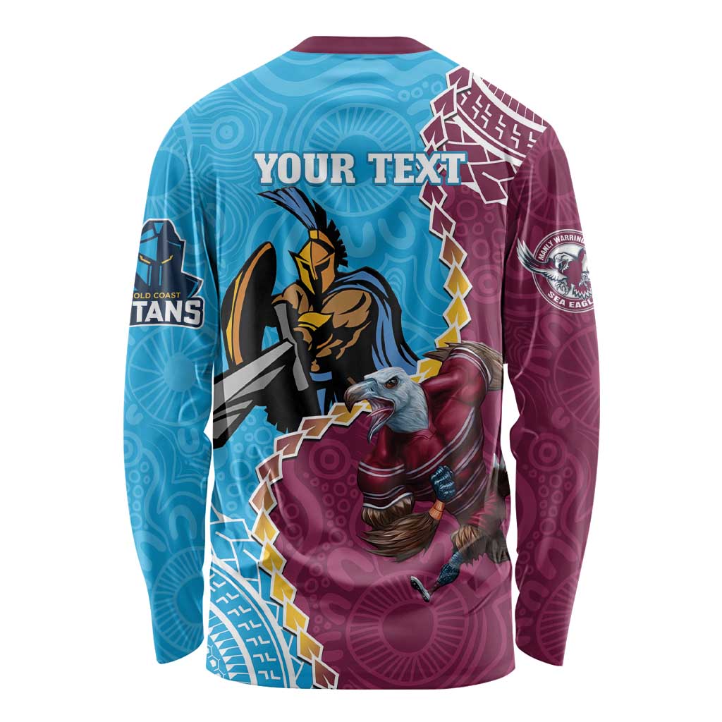 Personalised Eagles And Titans Rugby Long Sleeve Shirt Aboriginal Mix Polynesian Pattern