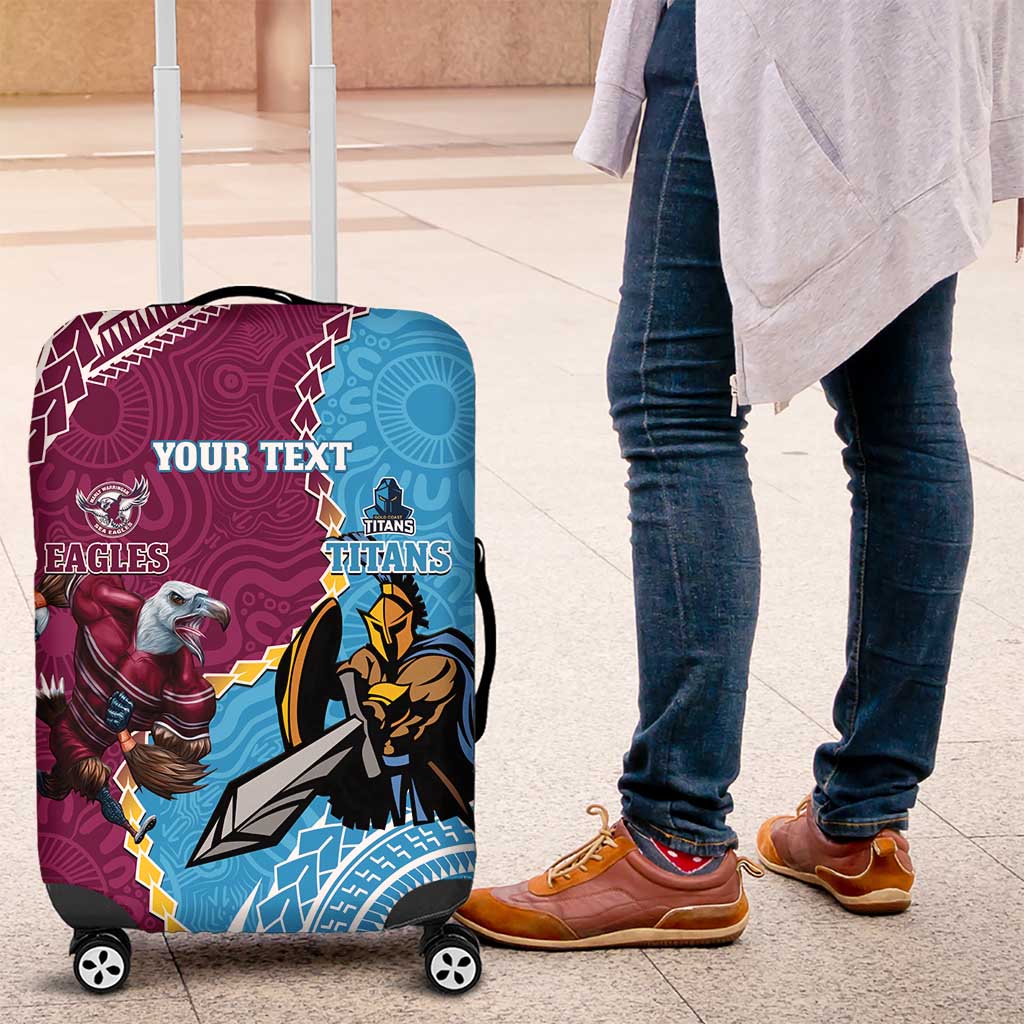 Personalised Eagles And Titans Rugby Luggage Cover Aboriginal Mix Polynesian Pattern