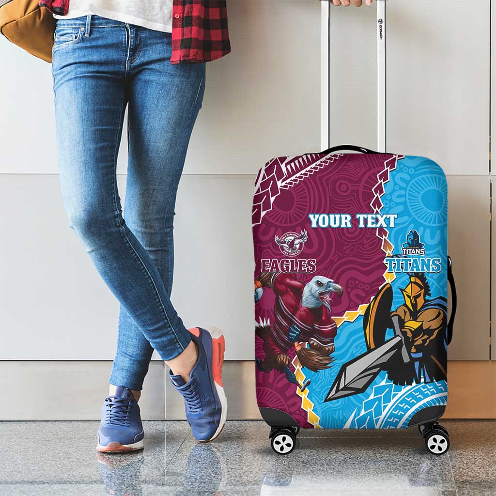 Personalised Eagles And Titans Rugby Luggage Cover Aboriginal Mix Polynesian Pattern