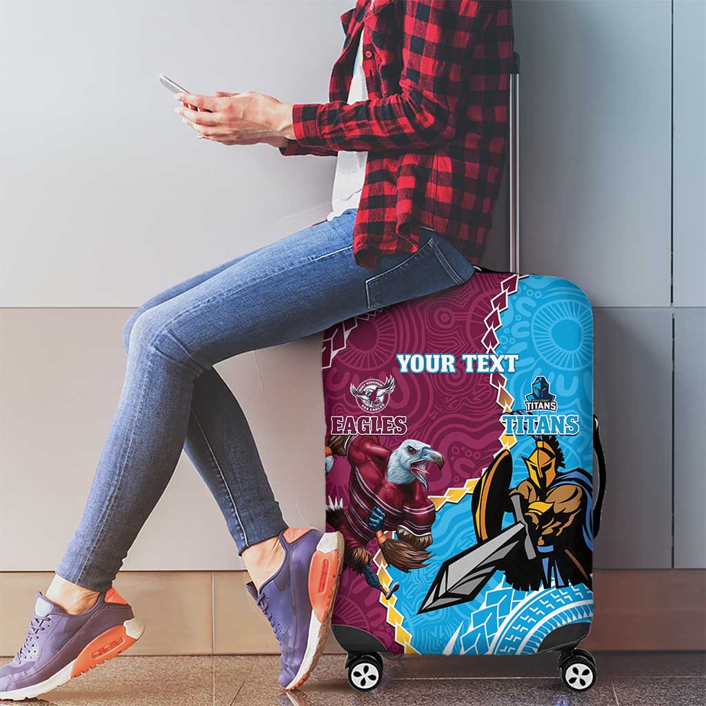 Personalised Eagles And Titans Rugby Luggage Cover Aboriginal Mix Polynesian Pattern
