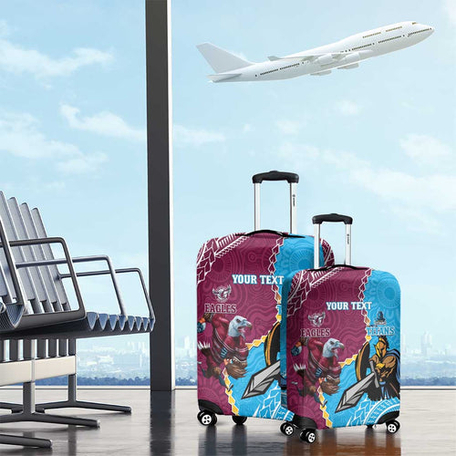 Personalised Eagles And Titans Rugby Luggage Cover Aboriginal Mix Polynesian Pattern