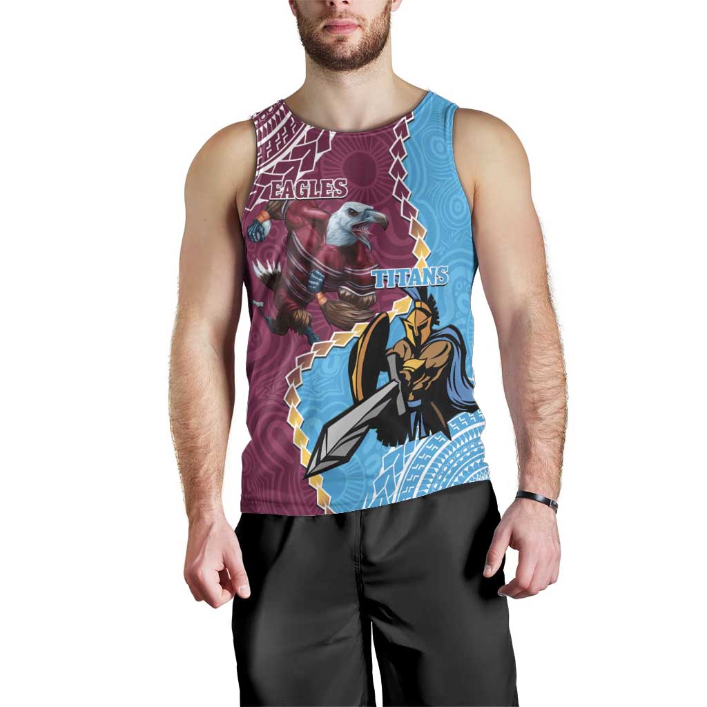 Personalised Eagles And Titans Rugby Men Tank Top Aboriginal Mix Polynesian Pattern