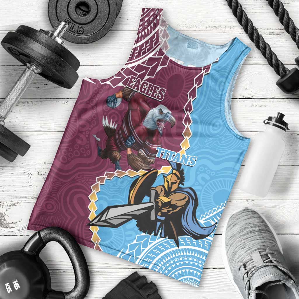 Personalised Eagles And Titans Rugby Men Tank Top Aboriginal Mix Polynesian Pattern