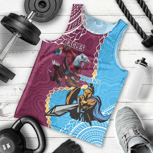 Personalised Eagles And Titans Rugby Men Tank Top Aboriginal Mix Polynesian Pattern