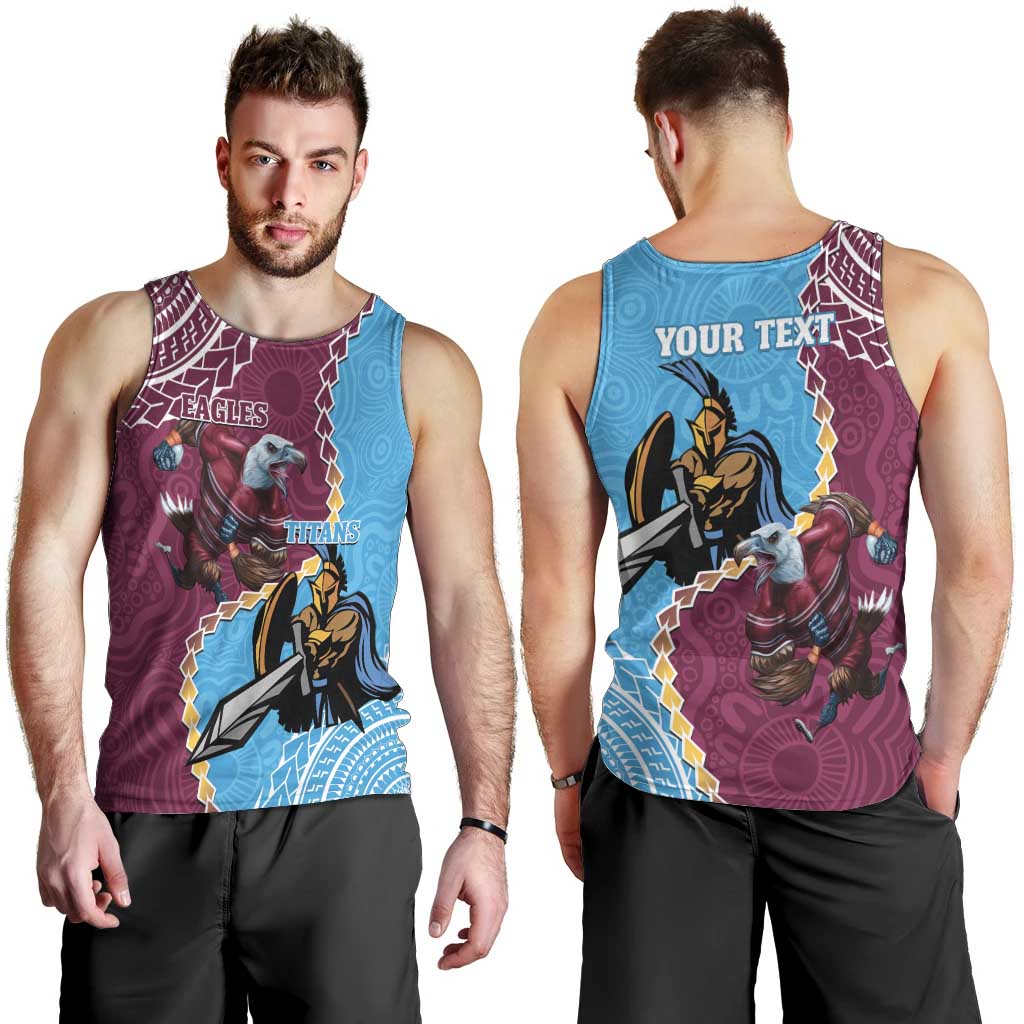 Personalised Eagles And Titans Rugby Men Tank Top Aboriginal Mix Polynesian Pattern