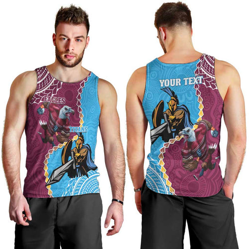 Personalised Eagles And Titans Rugby Men Tank Top Aboriginal Mix Polynesian Pattern