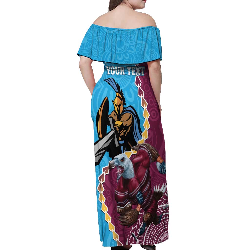 Personalised Eagles And Titans Rugby Off Shoulder Maxi Dress Aboriginal Mix Polynesian Pattern
