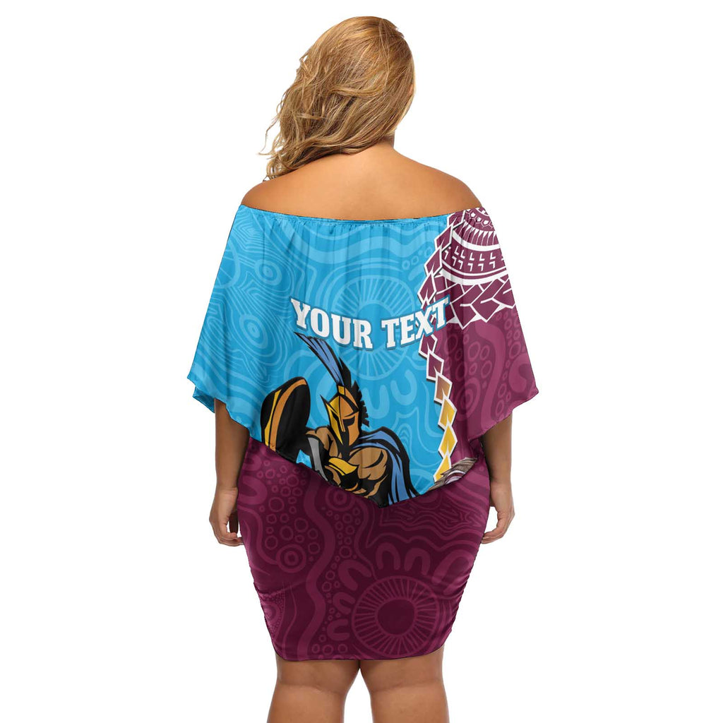 Personalised Eagles And Titans Rugby Off Shoulder Short Dress Aboriginal Mix Polynesian Pattern