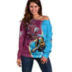 Personalised Eagles And Titans Rugby Off Shoulder Sweater Aboriginal Mix Polynesian Pattern