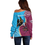 Personalised Eagles And Titans Rugby Off Shoulder Sweater Aboriginal Mix Polynesian Pattern
