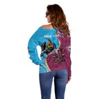 Personalised Eagles And Titans Rugby Off Shoulder Sweater Aboriginal Mix Polynesian Pattern