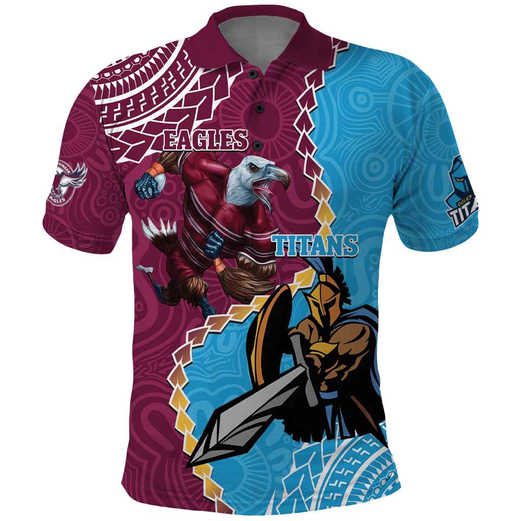 Personalised Eagles And Titans Rugby Polo Shirt Aboriginal Mix Polynesian Pattern