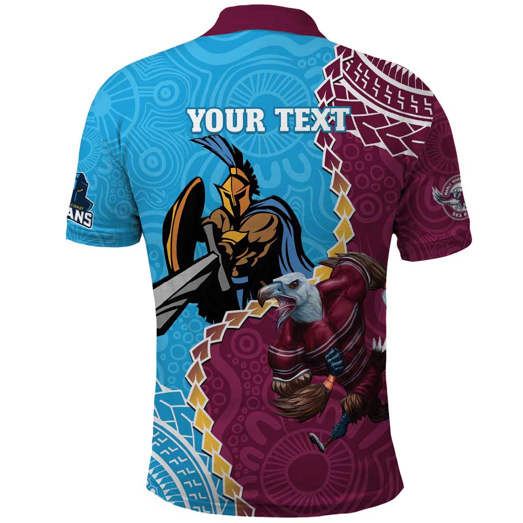 Personalised Eagles And Titans Rugby Polo Shirt Aboriginal Mix Polynesian Pattern