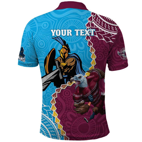 Personalised Eagles And Titans Rugby Polo Shirt Aboriginal Mix Polynesian Pattern