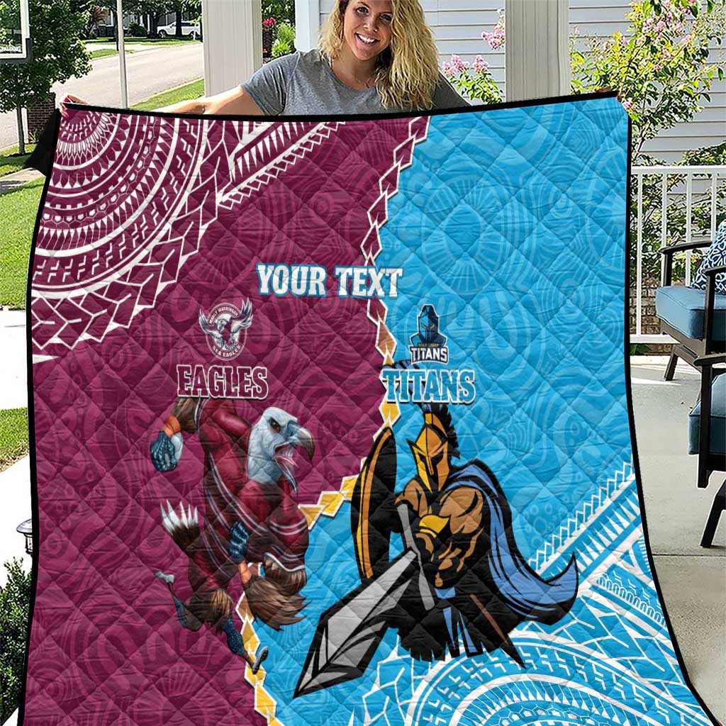 Personalised Eagles And Titans Rugby Quilt Aboriginal Mix Polynesian Pattern