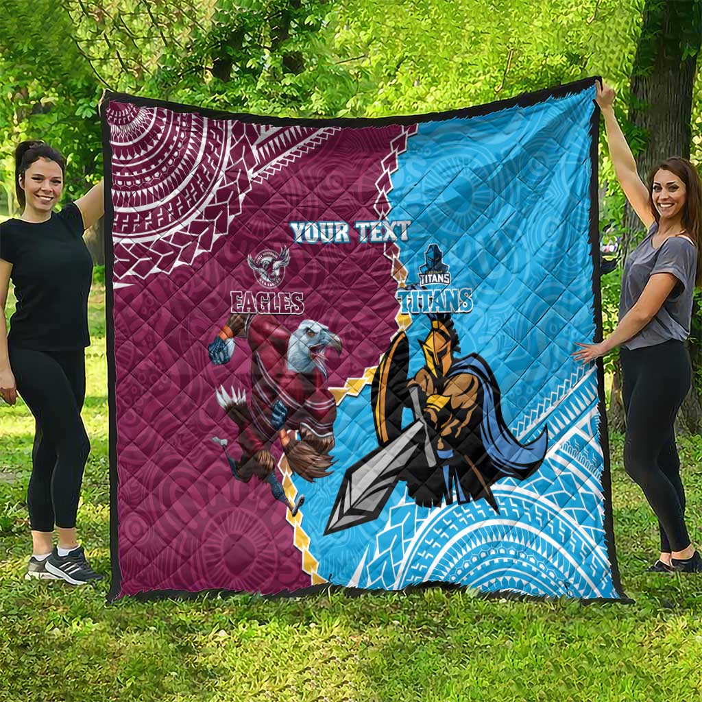 Personalised Eagles And Titans Rugby Quilt Aboriginal Mix Polynesian Pattern