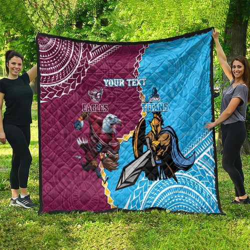 Personalised Eagles And Titans Rugby Quilt Aboriginal Mix Polynesian Pattern