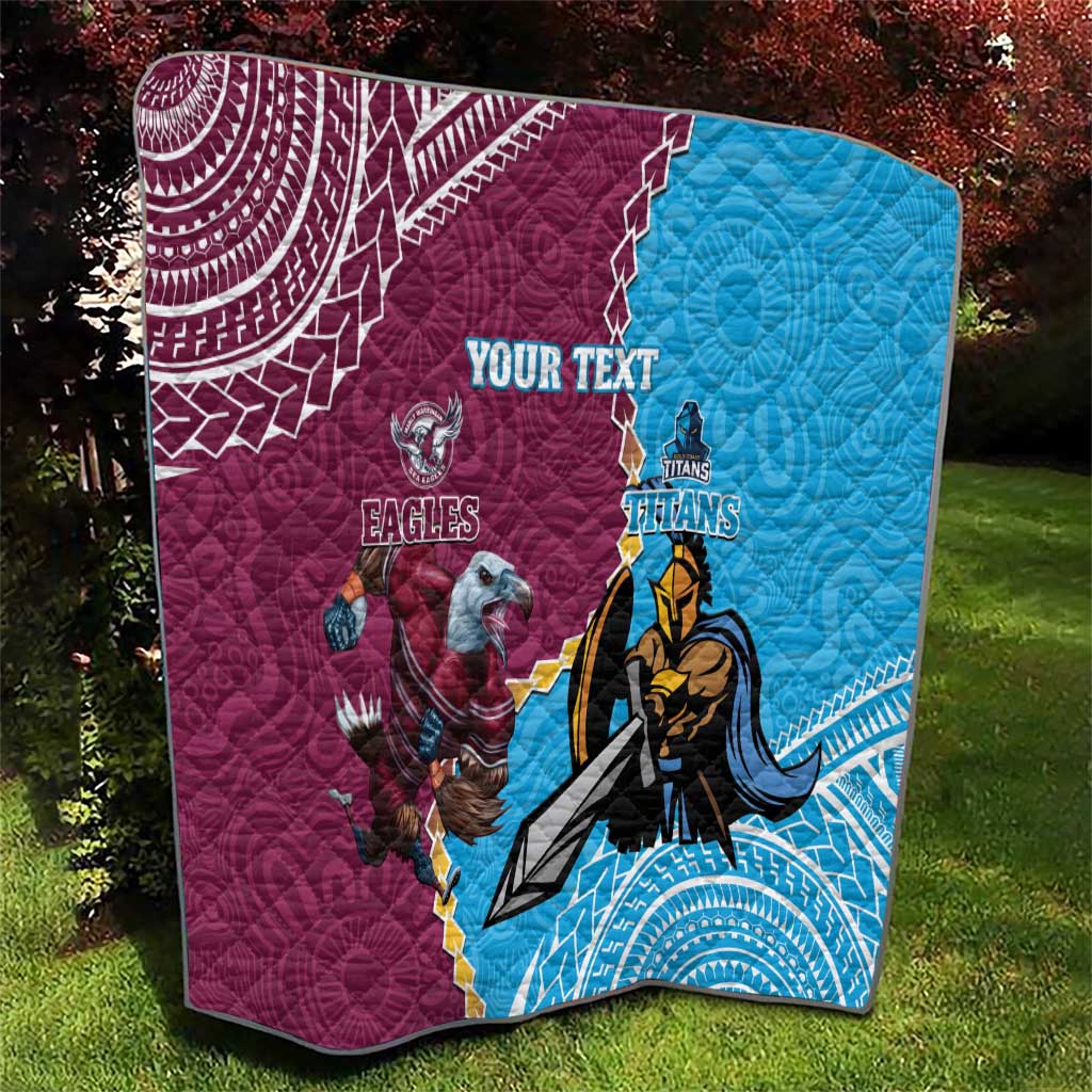 Personalised Eagles And Titans Rugby Quilt Aboriginal Mix Polynesian Pattern