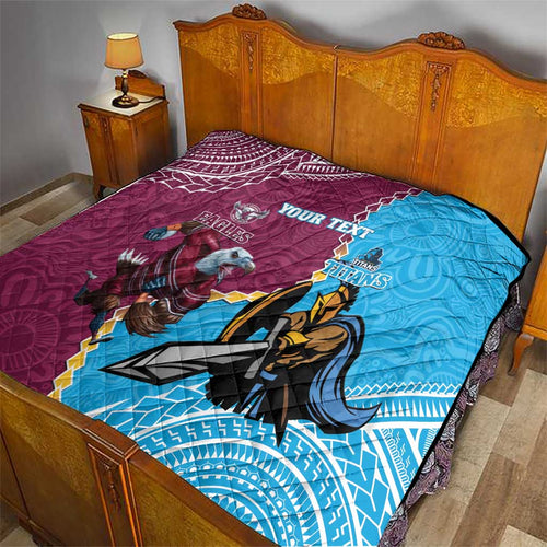 Personalised Eagles And Titans Rugby Quilt Aboriginal Mix Polynesian Pattern