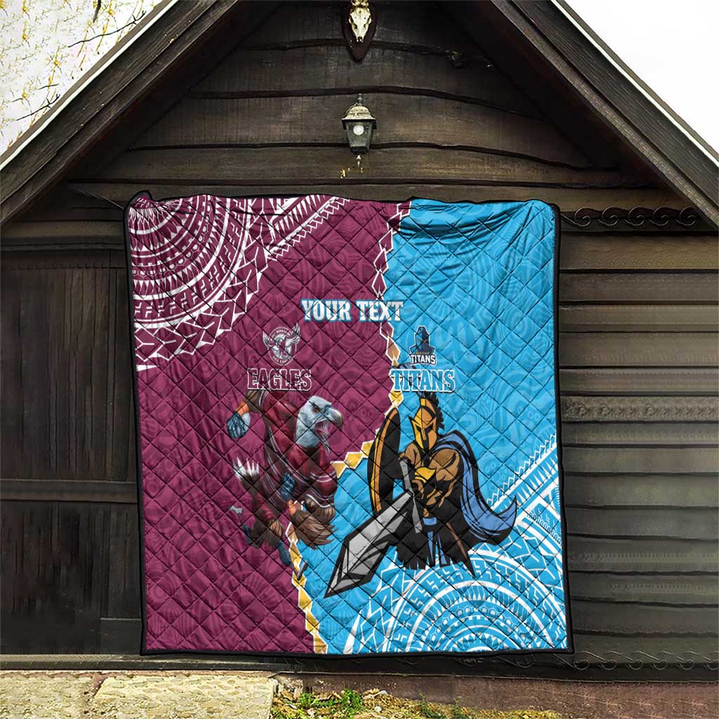 Personalised Eagles And Titans Rugby Quilt Aboriginal Mix Polynesian Pattern